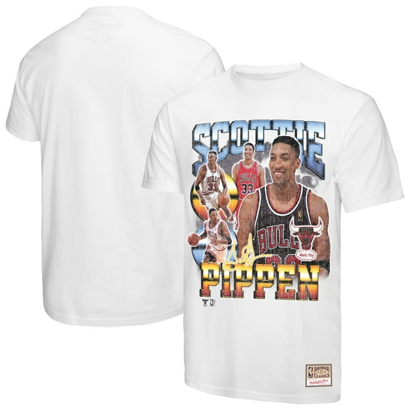 Men's Mitchell & Ness Scottie Pippen White Chicago Bulls Hardwood Classics Commemorative Player Collage T-Shirt