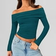thumbnail image 2 of UJNDER Women's 2025 Fashion Long Sleeve Off Shoulder Tops for Women Slim Fitted Crop Top for Fall Outfits Green S, 2 of 4