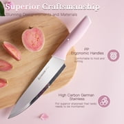 Astercook Knife Set, 14 Pieces Kitchen Knives Set with Block & Built-in Sharpener, German Stainless Steel Knives with Ergonomic Handles, Sharp & Rust Resistant Dishwasher Safe Pink