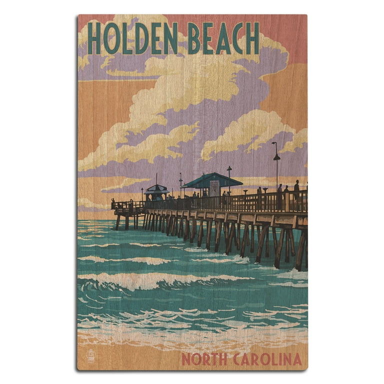 Holden Beach, North Carolina, Fishing Pier Birch Wood Wall Sign