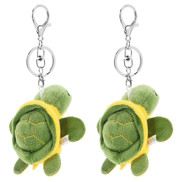 2 llaveros de peluche con forma de tortuga.