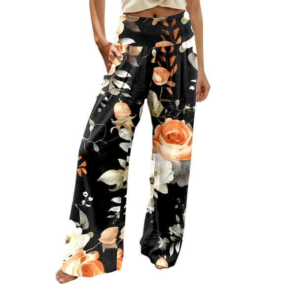 Travel Outfits Women Airport Women Casual Fashion High Waist Elastic Waist Wide Leg Pants Printed Loose Wide Leg Trousers Business Casual Pants for plus Size Track Zipper Two Piece Set for Black M