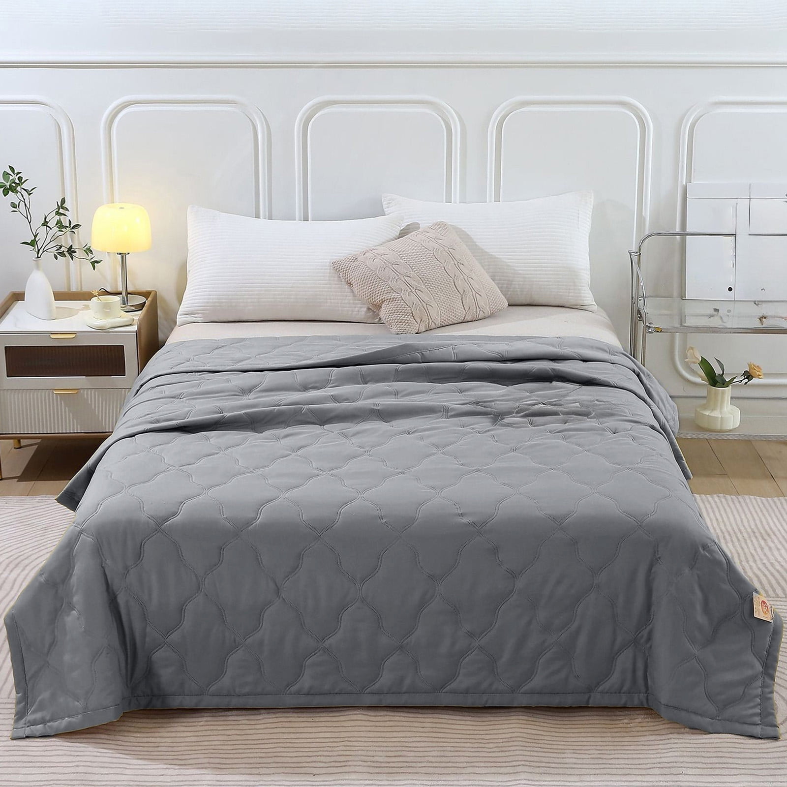 Qocolhg Quilt Small/Twin Size - Summer Conditioning Quilt, Aloe Washed Cotton Summer Quilt, Oversized Bedding Soft Coverlet Quilts Size, Breathable Blanket for Hot Sleepers, Summer Clearance, Gray