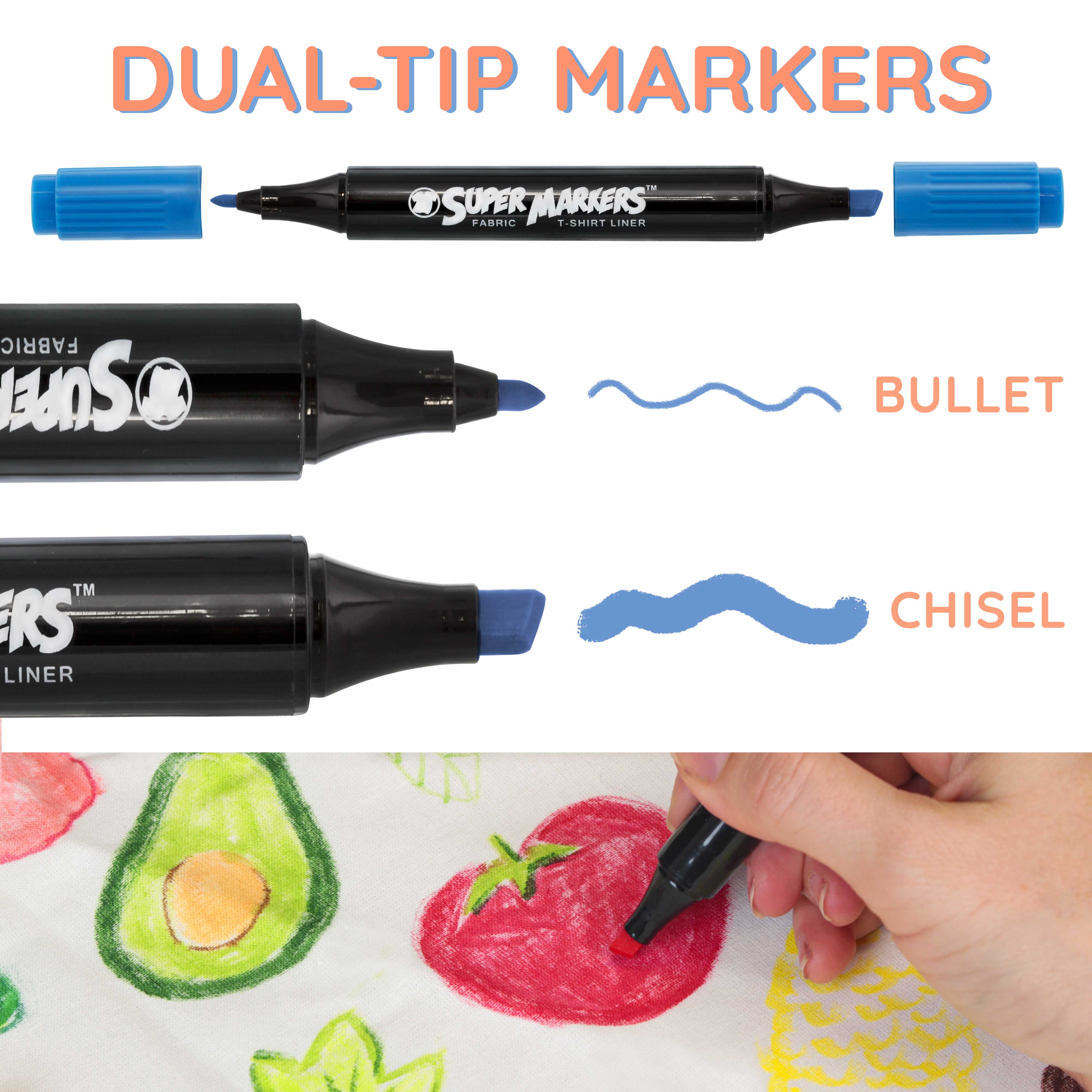 Crazy Colors Dual Tip Fabric & T-Shirt Marker 40 Color Set - Bullet & Chisel Tips