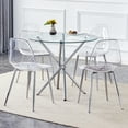 thumbnail image 4 of LUFTUT 36.6'' 5-Piece Round Glass Dining Table Set for 4, Modern Minimalist Kitchen Table with Silver Metal X-Base & Clear Acrylic Chairs, Compact Circular Dining Set for Apartment & Small Spaces, 4 of 10