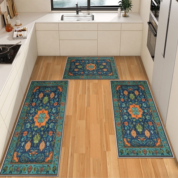 IsecretJoy Non Slip Kitchen Rugs Sets of 3, Washable Kitchen Mats for Floor Waterproof & Stain Resistant Runner Rug for Kitchen, Laundry Room, Hallway
