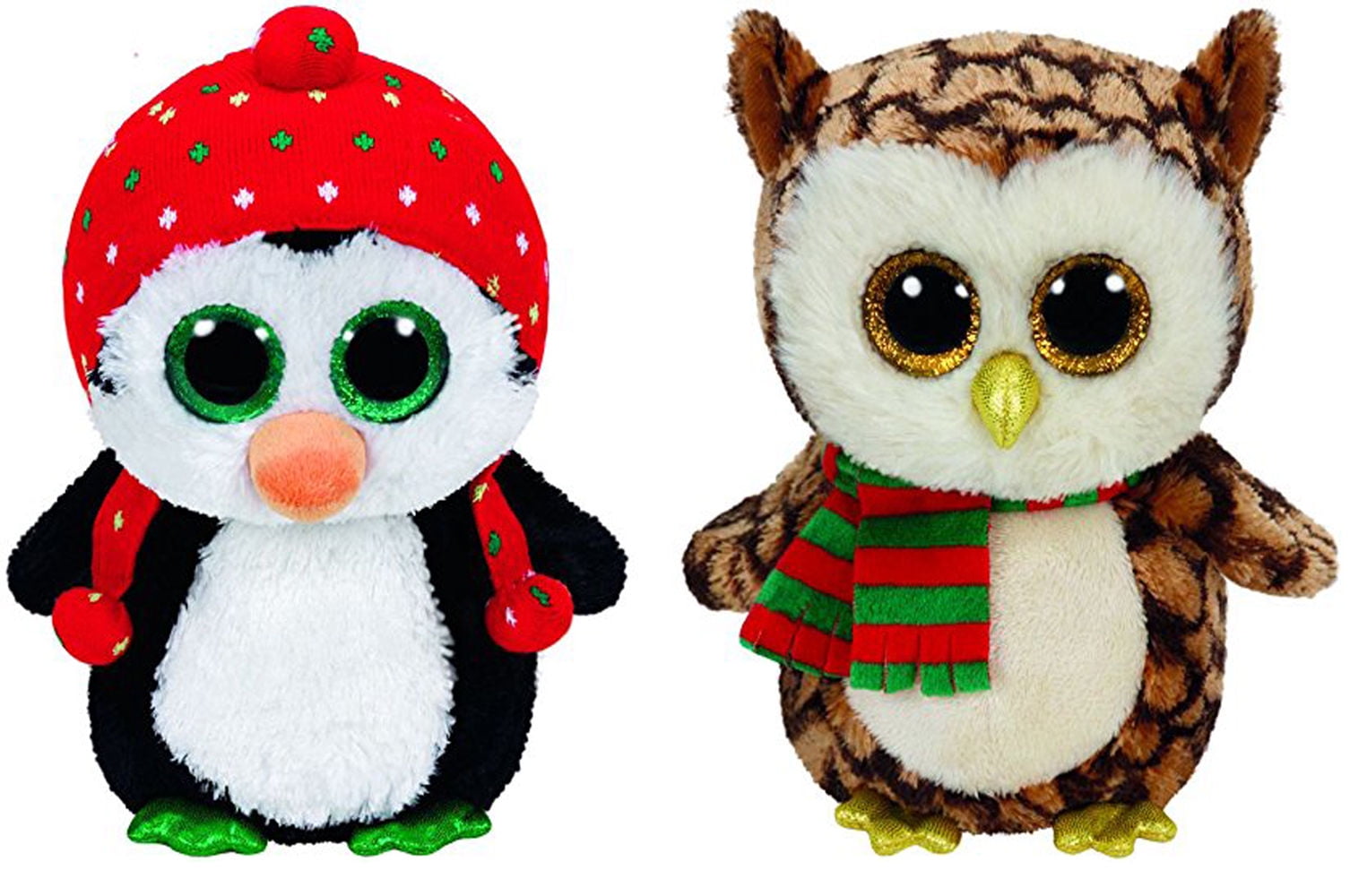 TY BEANIE BABIES CHRISTMAS 2015 FREEZE AND WISE OWL PLUSH SOFT TOYS TWIN SET 