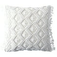 thumbnail image 3 of Phantoscope 100% Cotton Handmade Crochet with Tassels Boho Series Woven Checked Throw Pillow, 18" x 18", White, 1 Pack, 3 of 7