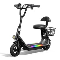 Electric Scooter for Kids - Bluetooth Speaker Foldable Scooter with Seat & Carry Basket & LED Light Strip, 11MPH 132lbs Max Load E Mopeds