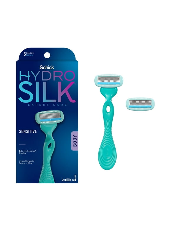 Schick Hydro Silk Sensitive Womens Razor, 5-Blade Razor for Women Sensitive Skin, 1 Razor Handle & 2 Razor Blade Refills