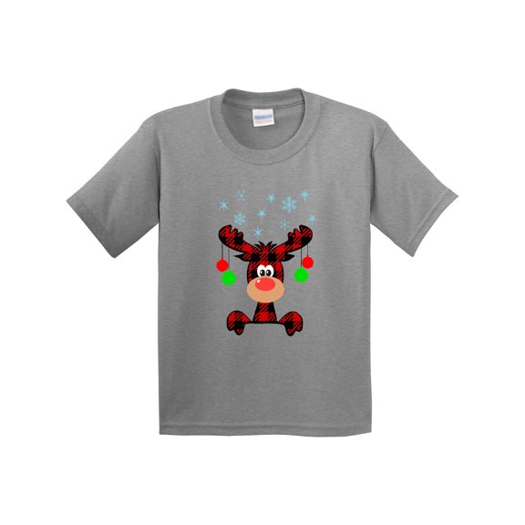 Inktastic Cute Flannel Reindeer with Christmas Bulbs and Snowflakes Youth T-Shirt
