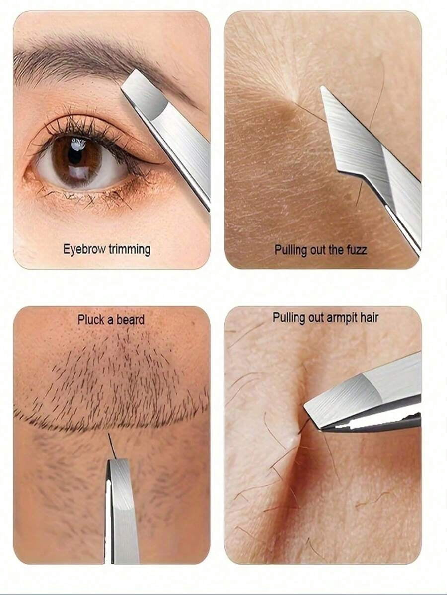 4Pcs Precision Tweezers Set For Eyebrows, Professional Stainless Steel Tweezers For Eyebrows - Great Precision For Facial Hair
