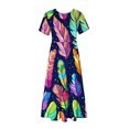 thumbnail image 4 of Penkiiy Robe d'Été Décontractée à Manches Courtes Col Rond Imprimé Plume Robe de Plage Maxi à Volants avec Poches m Marine, 4 of 6