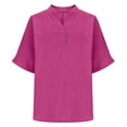 thumbnail image 5 of Wlynlyn Cotton Linen Tops for Women Summer Notch V-Neck Button Dressy Casual Shirts Loose Fitted Solid Color Beach Tees Shirts, 5 of 9