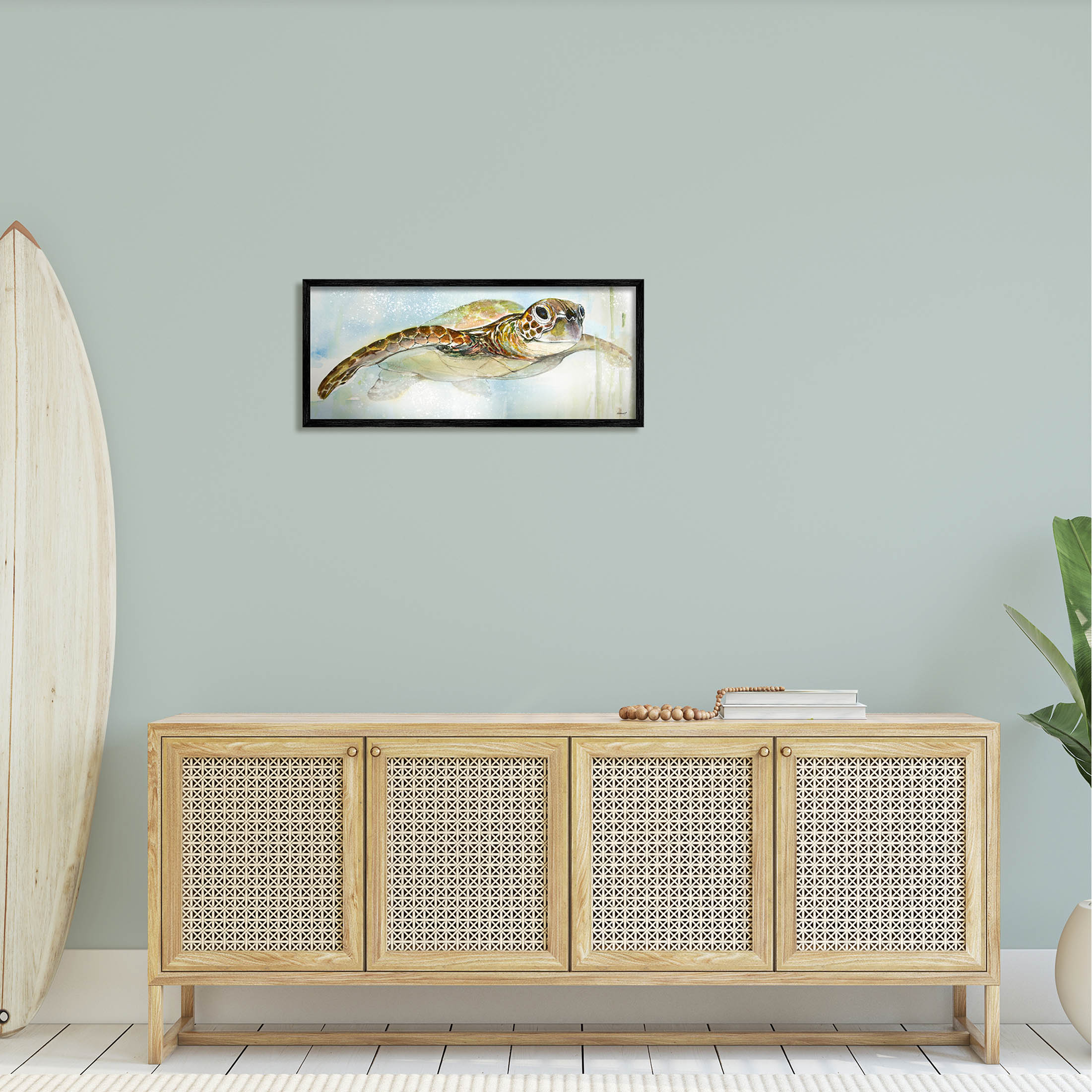 Stupell Industries Peaceful Sea Turtle Swimming Graphic Art Black Framed Art Print Wall Art, Design by Diannart