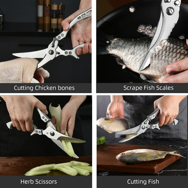 Kitchen Scissors Chicken Bone Kitchen Shears Duck Fish Cutter 4Cr Stainless  Steel Fish Scissors Scale Clean Cook Scissors Knife 