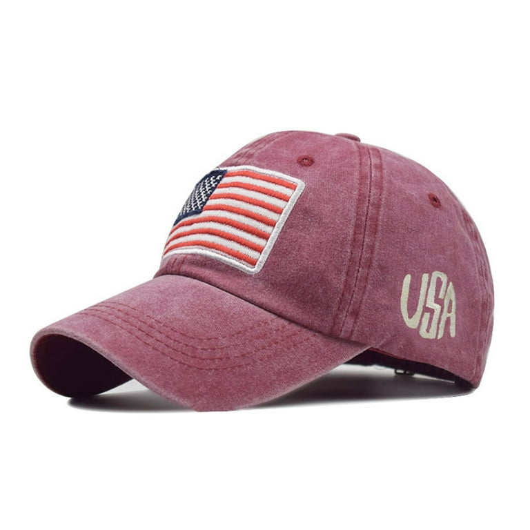 Sksloeg Hats for Men Fashionable Usa Flag & Embroidery Premium 100% Cotton  Low Profile Adjustable Baseball Dad Cap,Wine 