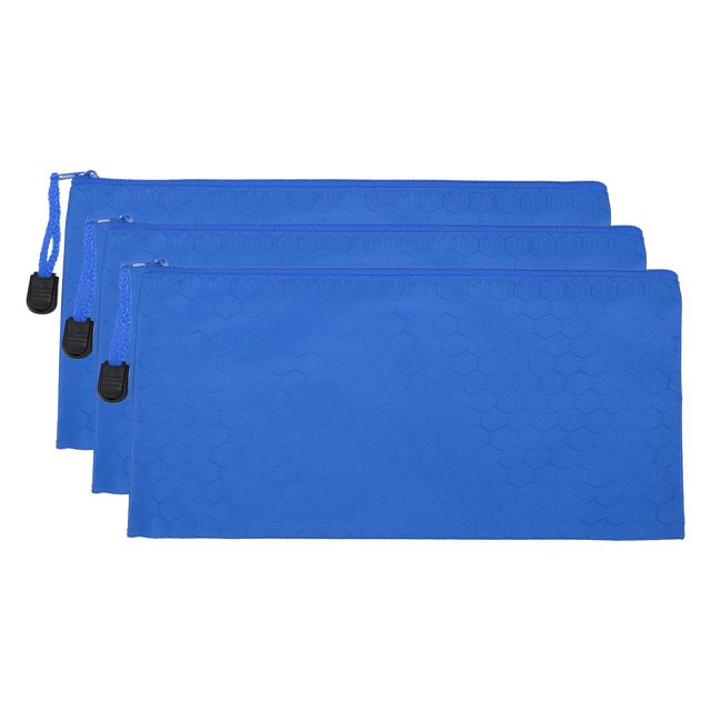 Unique Bargains Waterproof Zipper File Bags, A6 Document Holders for Office, Blue 3 Pack