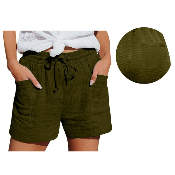 Shorts for Women Running Swim Athletic Solid Color Wrinkle Cloth High Waist Pocket Shorts