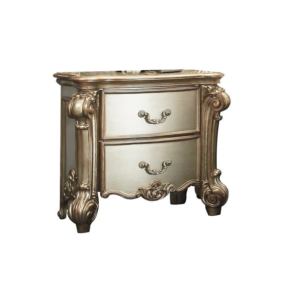 Newboti 2 Drawers Wooden Nightstand in Gold Patina Finish 995260088225408