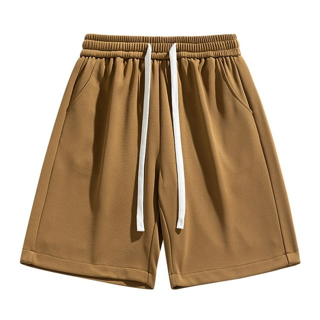 Plebaso Men's Elastic Waist Drawstring Casual Shorts Loose Solid Color Mens Summer Shorts with Pockets
