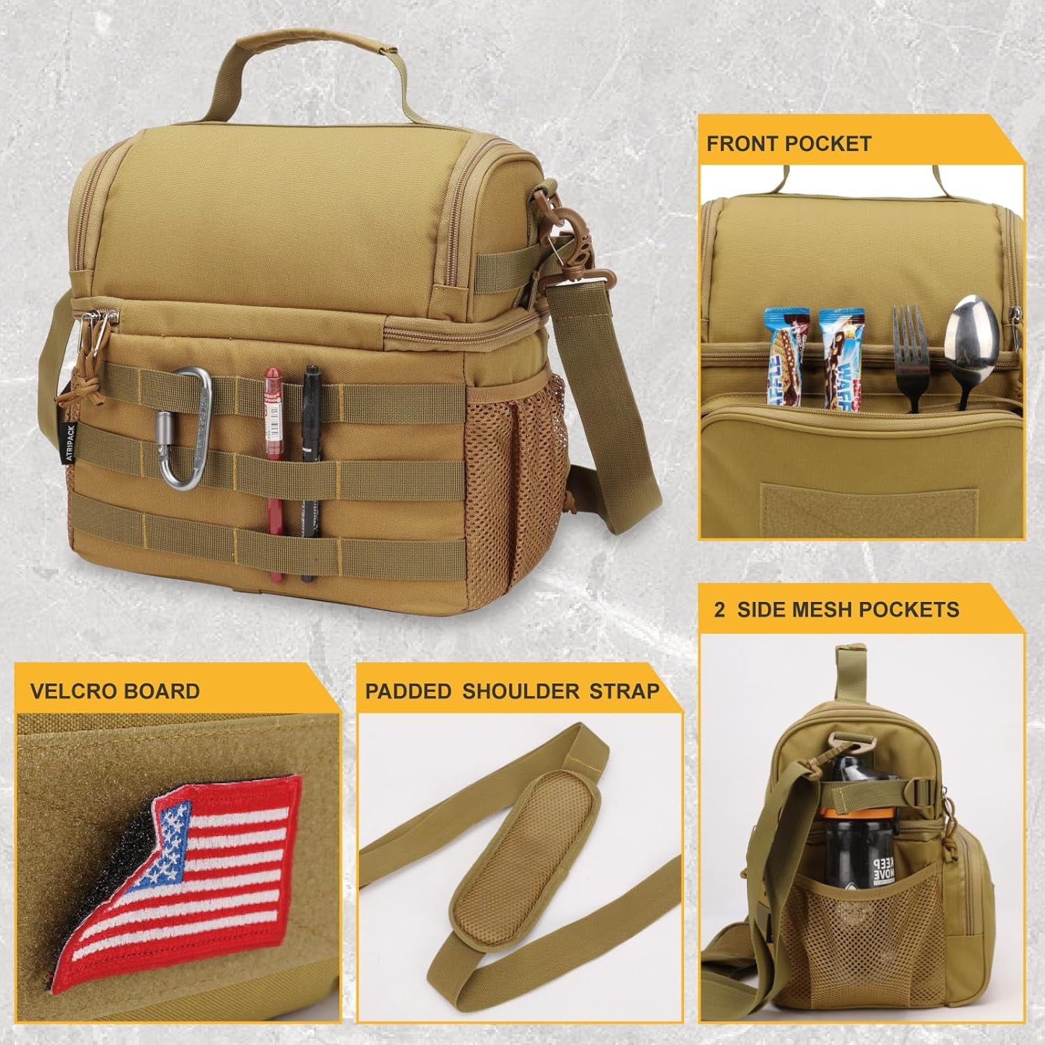 TRIPGEAR 2 Compartment Lunch Bag,Leakproof Insulated with Adjustable Shoulder Strap Flag
