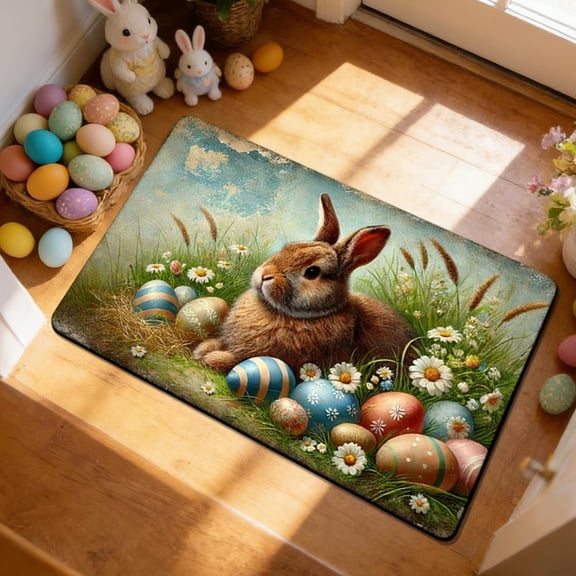 Clearance! YZEGDCH Easter Bath Rugs Easter Eggs Front Door Mat for Easter Entrance Bathroom Decoration