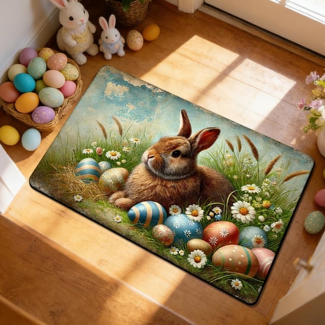 EGNMCR Bathroom Rugs, Area Rug, Easter Day Carpet Entrance Door Mat Household Absorbent Nonslip Foot Mat Dirt Proof Mat Bathroom Nonslip Mat Size 15.7x23.6 In Polyester Room floor mats