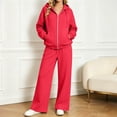 thumbnail image 3 of WULMLEO 2 Piece Sets Women Zip Up Hoodie Sweatshirts Pants Casual Tracksuit Outfit Set Red 4XL, 3 of 5