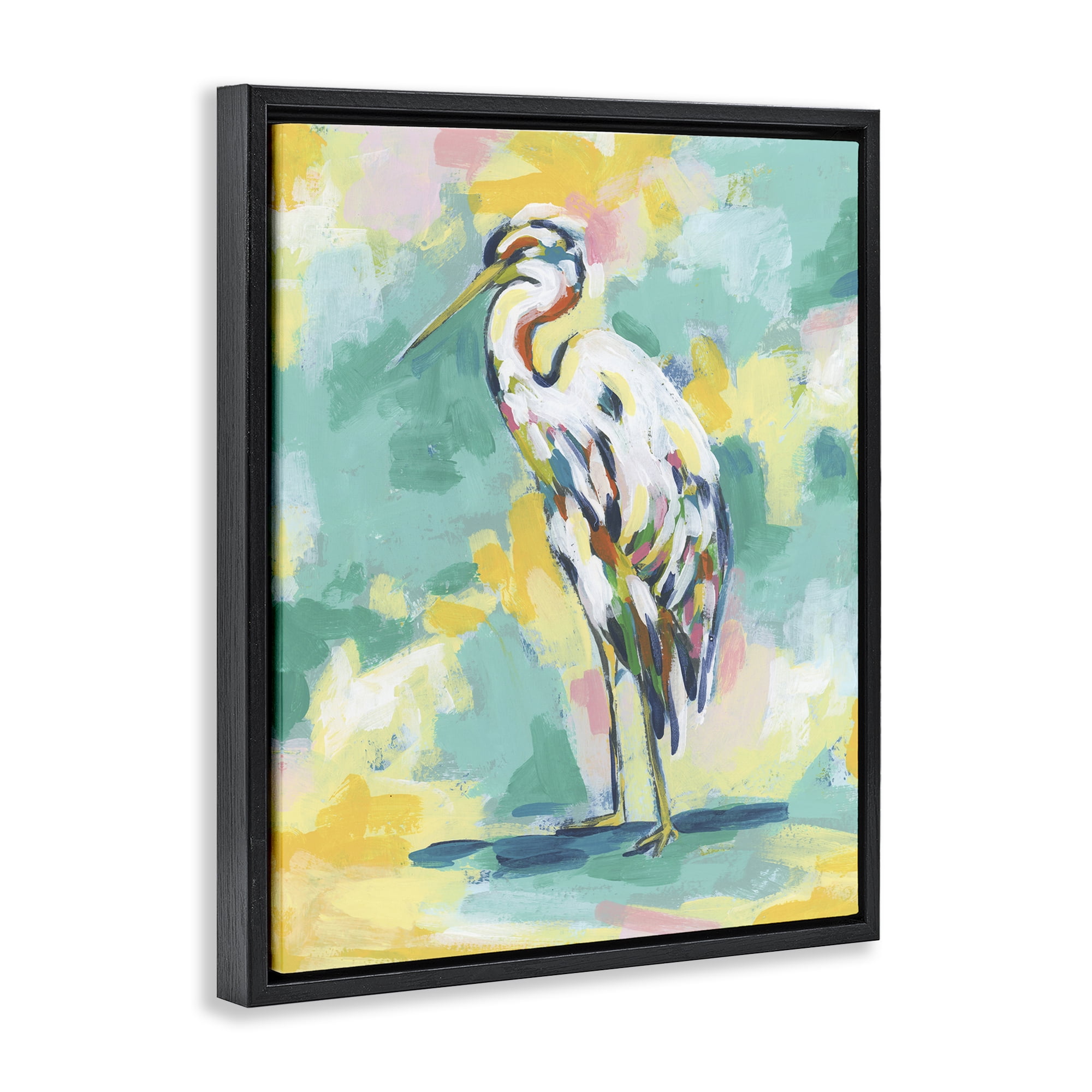 Stupell Industries Blue Modern Crane Animals Painting Black Floater Framed Canvas Art Print Wall Art, 25 x 31