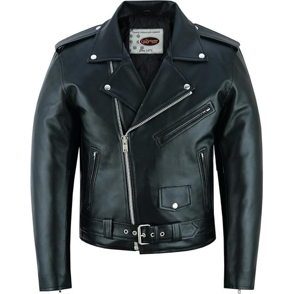 Daniel Smart Men Motorcycle Faux Leather Jacket - Black Economy Zip Up Moto Biker Jacket with Plain Side and Multiple Pockets