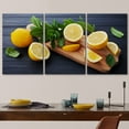 thumbnail image 3 of wall26 - 3 Piece Canvas Wall Art - Lemon and Mint Leaves Served on Wooden Kitchen Board on Black Rustic Table - Modern Home Art Stretched and Framed Ready to Hang - 24"x36"x3 Panels, 3 of 5