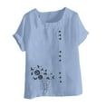 thumbnail image 4 of Cmfcve Women's Plus Size Tee Shirt Short Sleeve Round Neck Cotton Linen Tops Printed Button Henley Blouse, 4 of 5