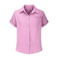 thumbnail image 4 of FAIWAD Shirts for Women Short Sleeve Lapel Collar Button Down Shirts Dressy Casual Loose Textured Work Blouses, 4 of 7