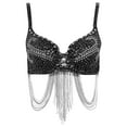 thumbnail image 3 of TiaoBug Womens Shiny Rhinestone Underwire Push Up Bra Belly Dance Top Tassel Corset Crop Bustier Black 34/75C, 3 of 6