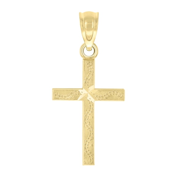 10kt Real Yellow Gold Diamond-Cut Unisex Cross Religious Charm Pendant