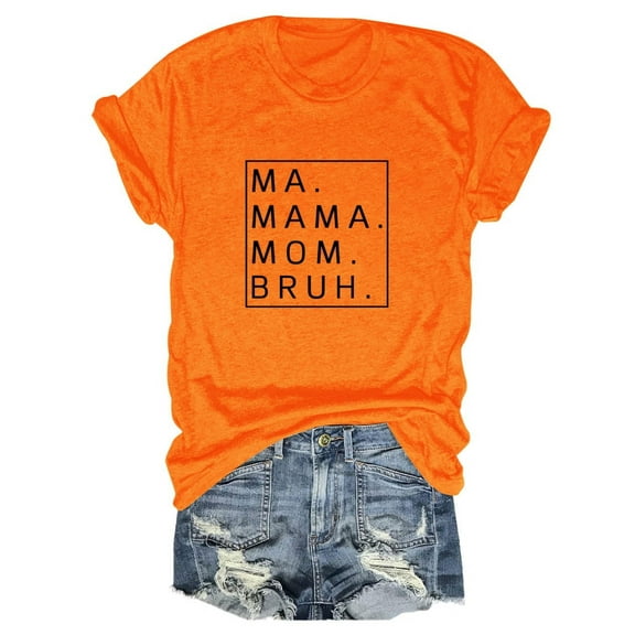 TYGHBN Loose Fit MA Mama Mom Bruh Letter Print Short Sleeve T Shirt Women's Athletic Tops Casual V Neck Women Womens Bulk Stripped Shirts for Women Loose Workout Shirts Women Tech Shirt Women S Tops