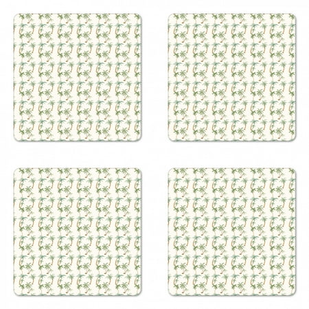 

Tropical Coaster Set of 4 Graphic Tropical Palm Trees Pattern with Exotic Tahiti Nature Rainforest Island Square Hardboard Gloss Coasters Standard Size Multicolor by Ambesonne