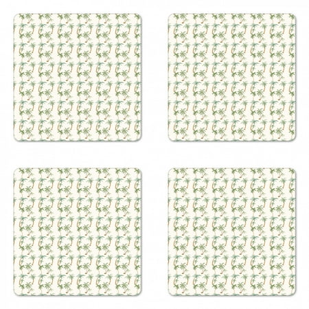 

Tropical Coaster Set of 4 Graphic Tropical Palm Trees Pattern with Exotic Tahiti Nature Rainforest Island Square Hardboard Gloss Coasters Standard Size Multicolor by Ambesonne