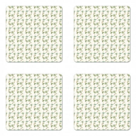 

Tropical Coaster Set of 4 Graphic Tropical Palm Trees Pattern with Exotic Tahiti Nature Rainforest Island Square Hardboard Gloss Coasters Standard Size Multicolor by Ambesonne