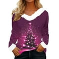 thumbnail image 3 of Uootdi Christmas Long Sleeve Shirts Gift for Women Faux Fur Trim Xmas Tree Ugly Christmas Printed Graphic Shirts Classic Holiday Loose, 3 of 4