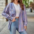 thumbnail image 4 of Baqcunre Shirts For Women Women's Fall Casual Hoodie Long Sleeved Plaid Shirt With Pocket Womens Jacket Womens Tops Purple S, 4 of 7