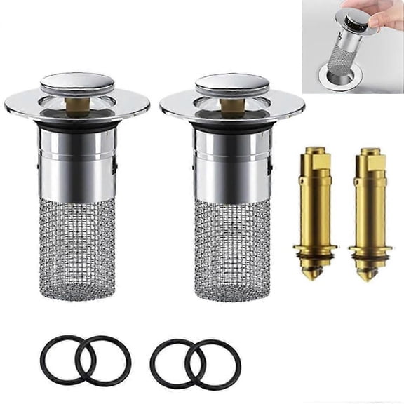 2Pcs Pop Up Basin Stopper 304 Drain Filter Plug Hair Catcher Strainer for Shower Sink