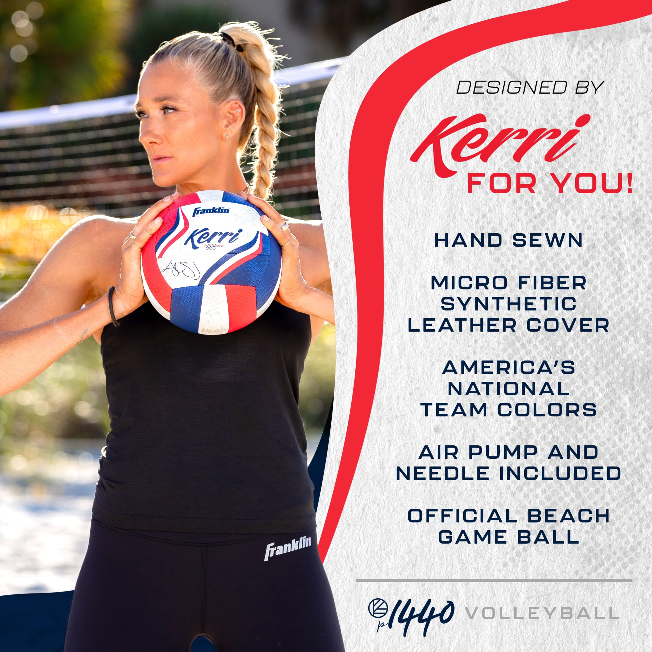 Franklin Sports Kerri Walsh Official Beach Volleyball - USA Colors - Official Size - Pump + Needle