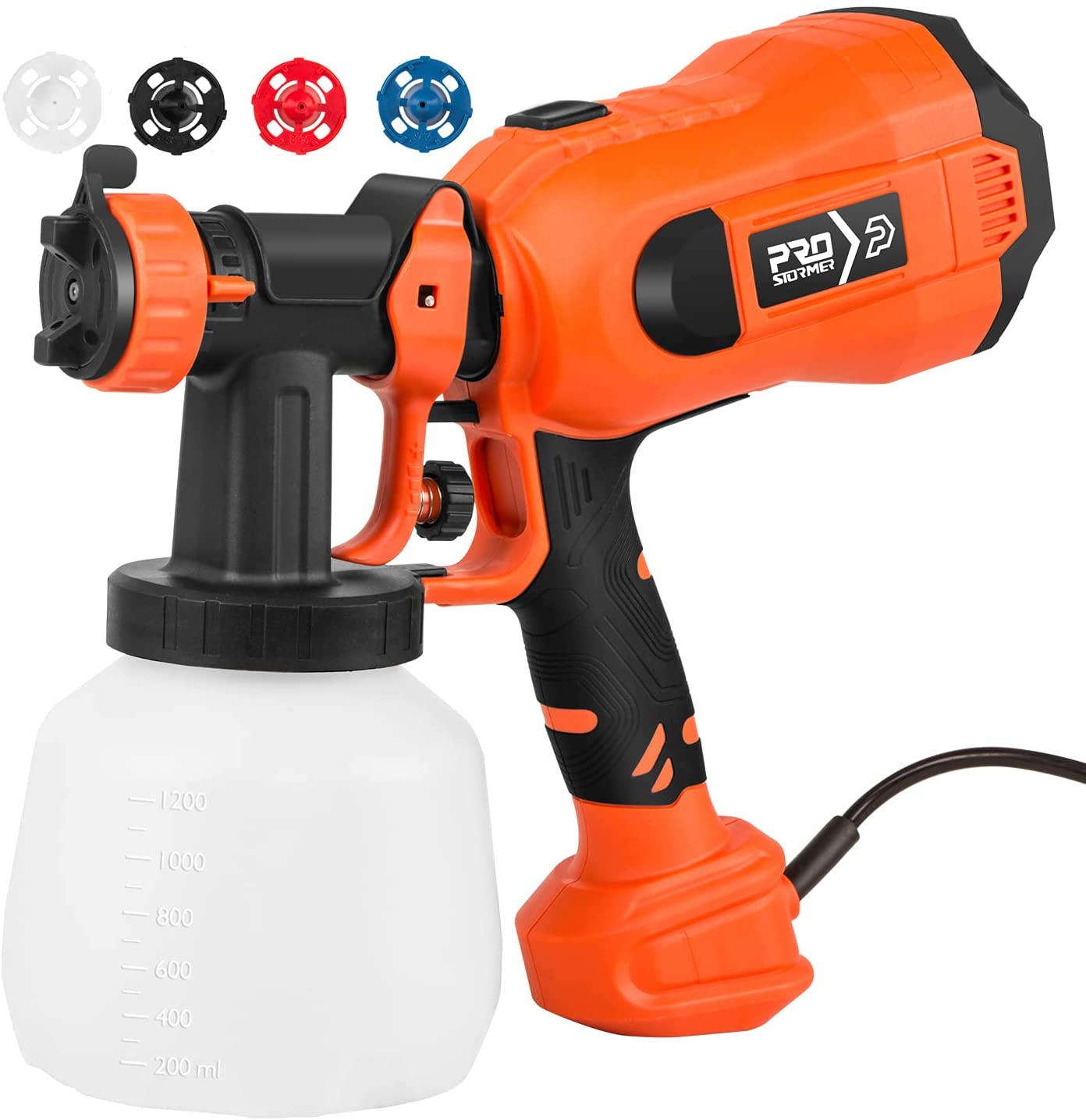750W Spray Gun, 4 Nozzles High Power HVLP Paint Sprayer, 1200ml Container, Easy Spraying and Cleaning for DIY/Home improvement/Wall Painting by