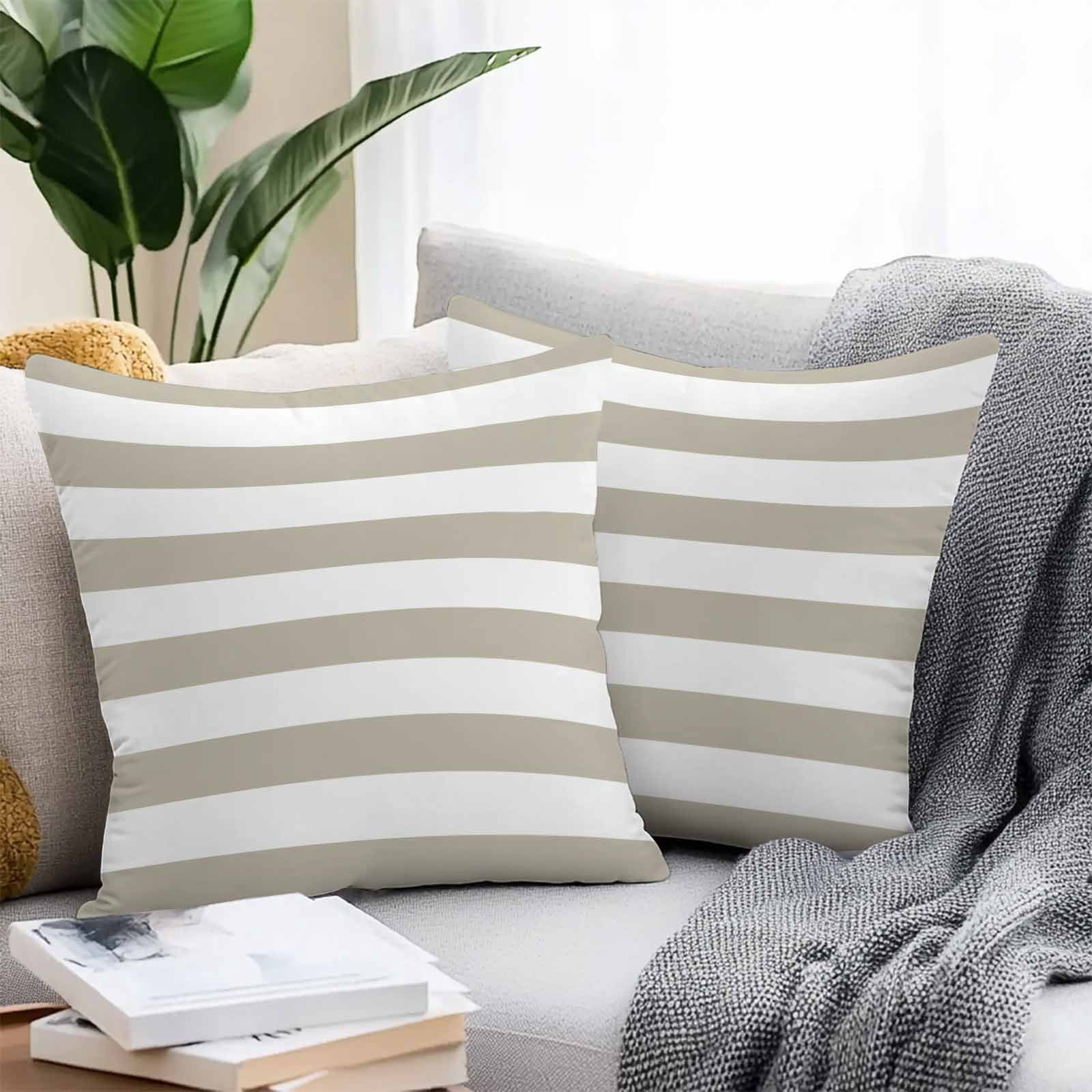 Outdoor Pillow Cover Tan And White Stripe Set of 2 Waterproof Throw Pillowcases Taupe Tan Brown Stripes Decorative Patio Furniture Pillows for Couch Garden Indoor & Outdoor Use