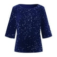 thumbnail image 2 of Breezora Haut à Paillettes Scintillant pour Femmes, Col Rond Tendance, Manches 3/4, Blouse à Paillettes, Chemise Festive pour les Fêtes, Essentiel de Garde-Robe Printemps Été, Taille P, Bleu, 2 of 5