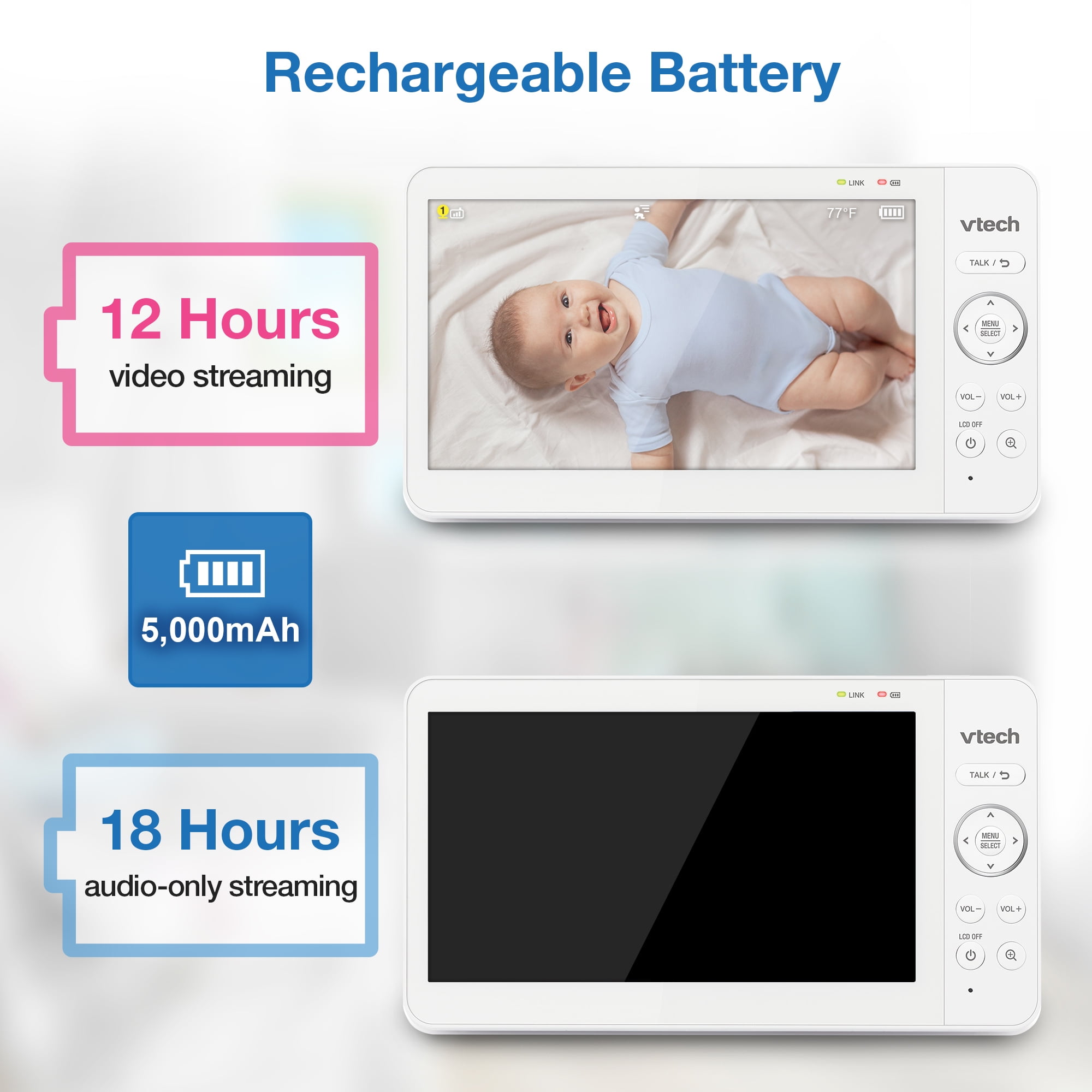 VTech VM7468HQ 7″ Digital Video Baby Monitor – Pan-Tilt-Zoom, Multi-Color Night-Light & 1,000 ft Range