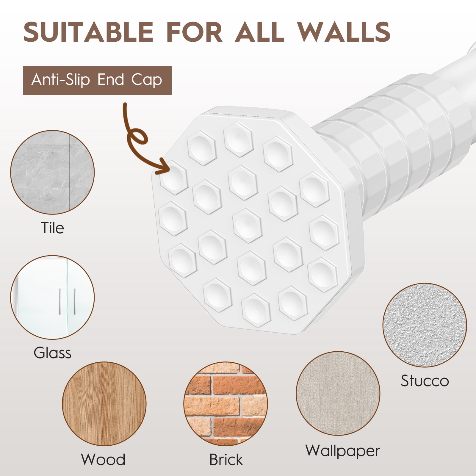GIRACOA Octagon Tension Curtain Rod 51-148 Inches, Heavy Duty No Drill Adjustable Rod with 12 White Rings, Matte White