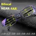 thumbnail image 2 of 2024 Bifocal Progressive Reading Glasses Diamond-cut Men Blue Light Blocking Multifocal Eyewear Ultralight Rimless Eyeglasses single focus-black +250, 2 of 6